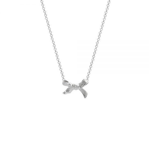 Silver bow necklace designed for mothers and celebrating motherhood