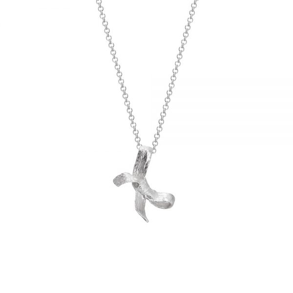 Bow pendant with necklace, courage meaning, silver