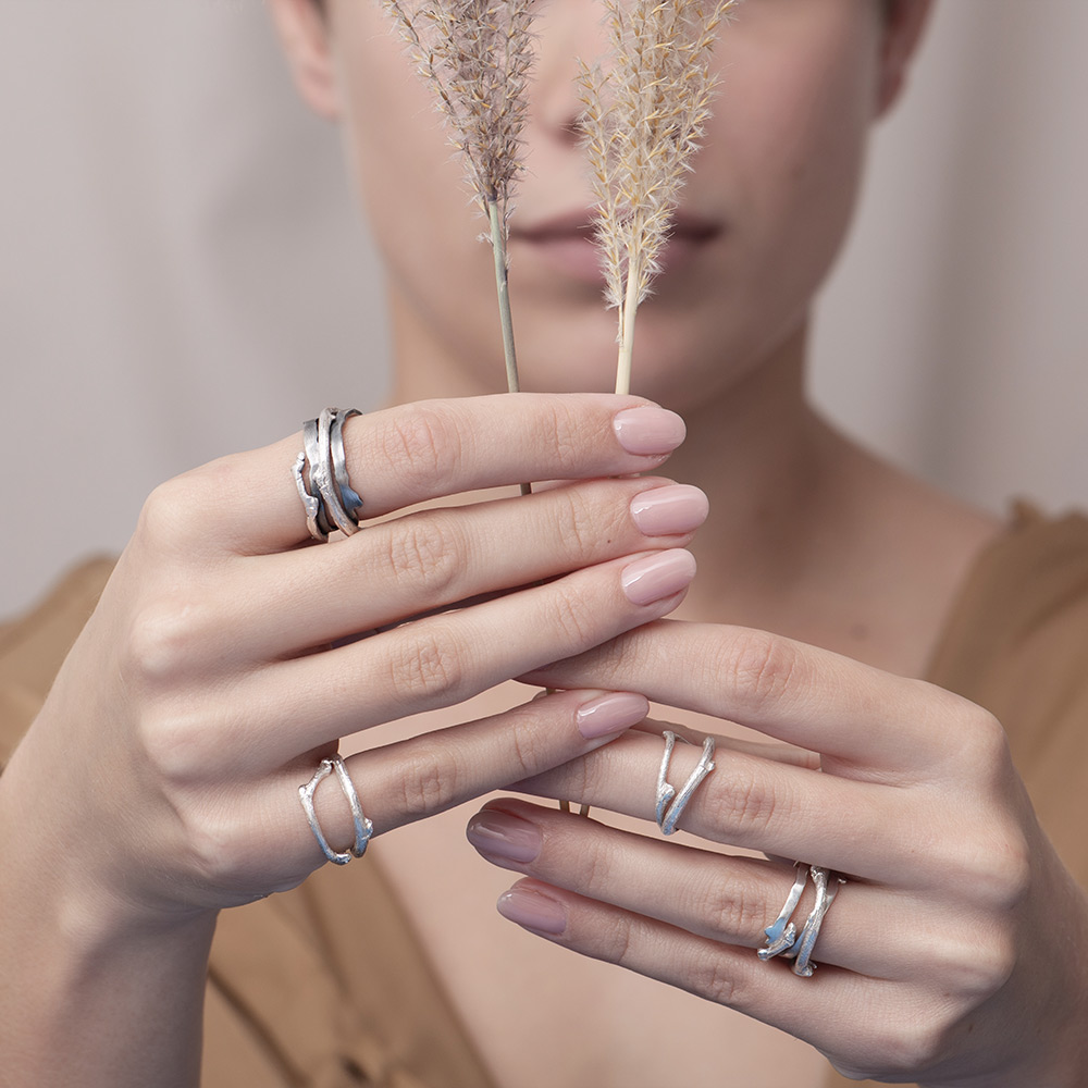 Twig ring, handmade on a woman